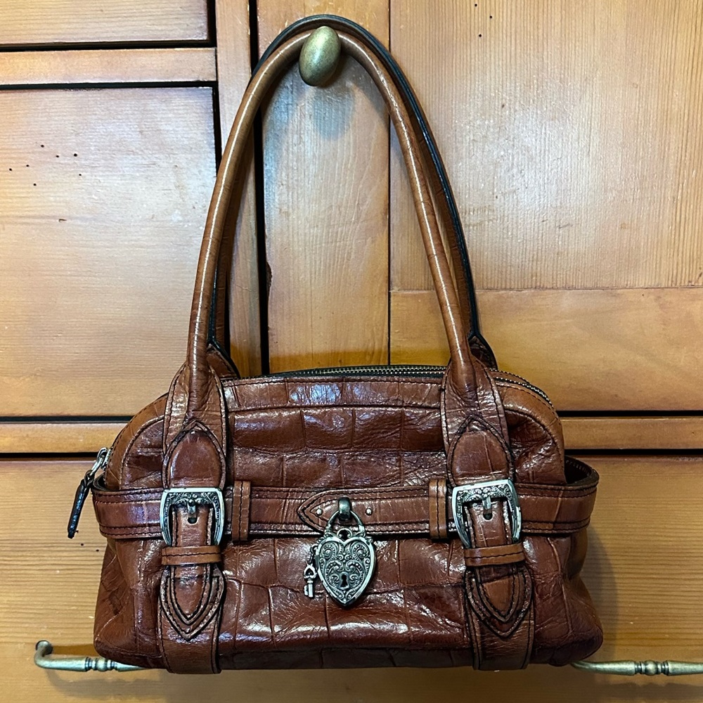 BRIGHTON Emmerson Satchel Handbag Raisin Brown Croco Leather